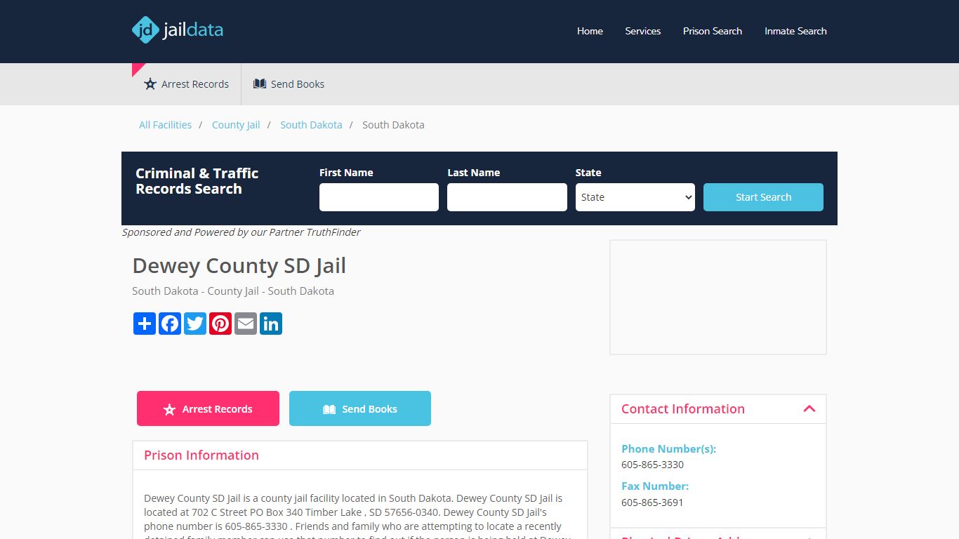 Dewey County SD Jail Inmate Search and Prisoner Info - Timber Lake, SD