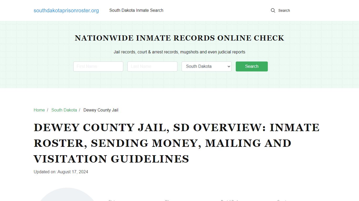 Dewey County Jail, SD: Offender Search, Visitation & Contact Info